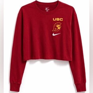 Nike Red USC Cropped Long Sleeve Tee with Gold Logo